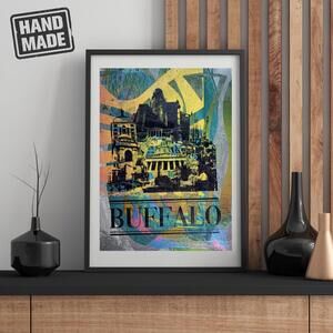 The 'Macha'. One-of-a-kind! 'Buffalo, NY Skyline' Monoprint Poster. 19 x 13".
